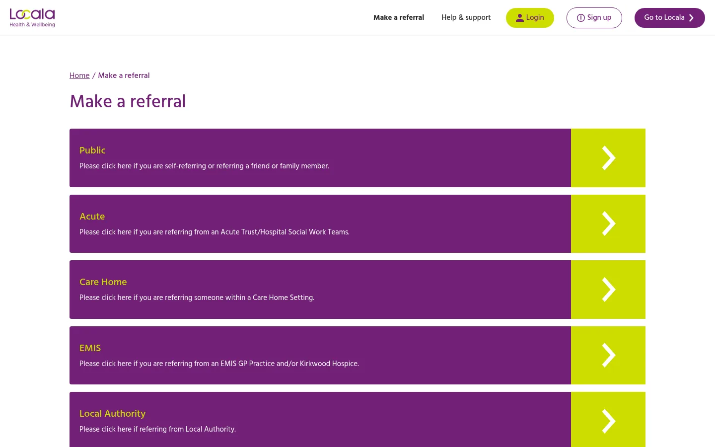 Locala Health & Wellbeing website screenshot